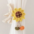 Detail of fabric sunflower curtain tieback with green and orange pumpkin charms - Yellow (Sunflower)
