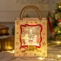 Bola de nieve bolso blanco de Navidad con familia de muñecos de nieve y luces - Bolso Blanco Muñeco de Nieve