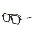 Fashionable black polygonal double bridge sunglasses with black and white spliced temples - Bright Black Frame Black White Temple Clear Lens