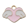 Golden pink heart pendant with white wings made of enamel for DIY jewelry making - Heart with Wings