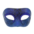 Men's masquerade half face mask in dark blue and black with purple glitter vine patterns - Blue and Purple