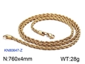 Chaîne de collier torsadée dorée en acier inoxydable 760mm x 4mm avec fermoir homard - Or 760x4mm (KN80647-Z)