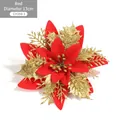 Sparkling 13cm red glitter poinsettia flower for DIY Christmas tree decoration - Red