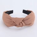 Classic knotted headband in tan brown fabric with fine texture for a minimalist look - Light Coffee
