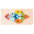 Wooden rocket puzzle with 10 numbered colorful pieces for toddler learning and play - Rocket