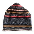 Close-up of heart and floral paisley patterns on a multi-color ethnic slouchy beanie - Ins Floral Black