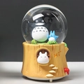 Totoro themed musical crystal ball with tree stump base and rotating snow lights - 2441 Yellow Base / Large 100 Snow+Light+Music
