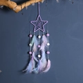 Star-shaped purple dream catcher with feathers and pearls for nursery wall decor - Purple Star