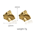 Detailed view of 18K gold plated irregular square earrings with 22mm size dimensions - Gold Tone Square Wrinkled