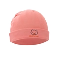 Newborn baby knit hat in coral pink featuring a cute bear embroidery and soft cotton fabric - Deep Pink Bear - Single Hat