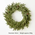 Corona de Navidad Artificial de 60cm con Piñas Naturales, Peso 900g Decoración - Corona de PE 3D de 5 Puntas de 60cm (900g)