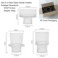 Set of 3 pink glass candle holders with vertical textures and protective packaging - Set of 3 Transparent Glass Holders (EPE Packed) / Packing 9x22x10.5cm / 450g