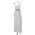 Détail d'une robe longue dos nu blanche à pois noirs avec décoration de nœud - S / Blanc