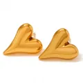 Orecchini a perno a cuore in acciaio inossidabile dorato lucido placcato a vuoto - Orecchini a Bottone a Cuore 3D (KDE298)