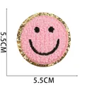 Roze chenille smiley-patch met gouden pailletten rand en borduursel, 5,5 cm - Nr.21 - Roze Smile Gezicht