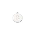 Macro shot of silver stainless steel round pendant with rose pattern line engraving - June - Rose