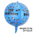 22-inch 4D ronde Happy Birthday ballon met kleurrijke snoepprint voor feestdecoratie - Donkerblauwe verjaardagsstijl