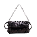 Elegant black sequin handbag with silver ring handle and slim leather strap - 25cm*7cm*17cm / Black
