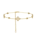 Elegante pulsera de doble capa en plata de ley S925 dorada con trébol de cuatro hojas - Trébol de Cuatro Hojas Cuentas Doradas / Oro de 14K