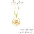 Gold Evil Eye necklace with crown pendant, blue crystals, and size guide details - XL-225-A (Crown Eye)