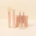 Beige makeup brush set with 4 synthetic fiber brushes and rose gold metal ferrules - RT Apricot / 4 Pcs + OPP Bag