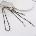 Silver metal chain with black leather and rhinestone adjustment ball for bags - Black Leather Silver Chain + Rhinestone Ball