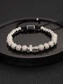 Vintage titanium steel crown bracelet with zircon cross and adjustable black woven cord - Steel Color Cross Zirconia Ball Bracelet