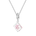 S925 sterling silver Mahjong Fa pendant with pink zircons and white enamel finish - Mahjong Fa Necklace