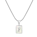 Silver snake chain necklace with square shell pendant and letter F detail - Silver F (With Chain)