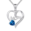 Silver heart necklace with blue gemstone and Mom engraving for gift ideas - Blue (XL926)