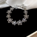 Silver hollow flower bracelet with zircon stones and adjustable lobster clasp for women - Flower / Silver