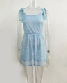 Detailed view of light blue sequined party dress with elegant chiffon shoulder bow ties - S / Sky Blue