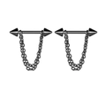 Black stainless steel nipple rings with punk style heart chains and spiked ends - Black Spike Style