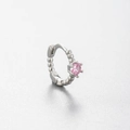 Silver bow-shaped hoop earring with pink zircon stone and metallic beads for women - Single Pink Zirconia Style(A170-8#)