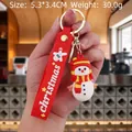 Christmas snowman keychain with red silicone wristband and white Merry Christmas text charm - Christmas Snowman-7