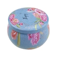 Light blue floral 4.4oz metal candle tin with Enjoy script on the lid - D124-Enjoy Light Blue Floral