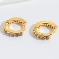 Minimalist gold hoop earrings with small purple cubic zirconia inlay for women - Purple