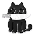 Pin de esmalte gato negro con cuchillo y texto THEY/THEM con acabado plateado y negro - Gato Negro Cuchillo Patrón THEY/THEM(XZ6642)