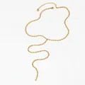 Collana lunga a Y dorata minimalista con perline e ciondolo in zircone su sfondo bianco - Stile Catena a Grani di Oliva (D824) / Oro