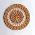 Bohemian round woven wall decor in natural beige featuring a radial hollow pattern - E18 Light Coffee Round Style (30cm)