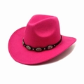 Detail of rose pink wool felt cowboy hat with black band and silver vintage metal buckles - M(56-58cm) / Rose Red