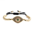 Bracciale occhio del male regolabile con perline dorate e zirconi colorati - Catena a Sfere Dorate Corda Nera