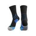 Thick basketball socks in black with blue stripe details and reinforced grey heels - Kids One Size / Black/Royal Blue