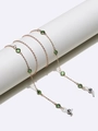 Elegante catenella per occhiali dorata con perle di cristallo verde su supporto - Decorazione in Cristallo Verde (GL1386)
