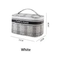White houndstooth cosmetic bag with Love & Peace slogan, 21x13x14cm large size - White (Tweed Style)