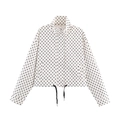 Franse retro cropped jas met polkadots trekkoord taille en opstaande kraag - XS / Witte Stippen