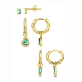 Set di gioielli smeraldo placcato oro 18k con pietre verdi rettangolari e dettagli in cristallo - Set di orecchini di smeraldo (TZ00382) / Oro