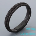 Bracelet tressé pour homme en cuir marron foncé avec fermoir magnétique et couture - Cuir Marron Fermoir Noir (KB205358-JR)