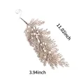 Addobbo natalizio ramo di cipresso glitter champagne con perle bianche, lungo 28cm - Foglia con poche perle glitterata champagne