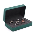 Elegant dark green portable jewelry box for rings with soft grey velvet lining interior - Green